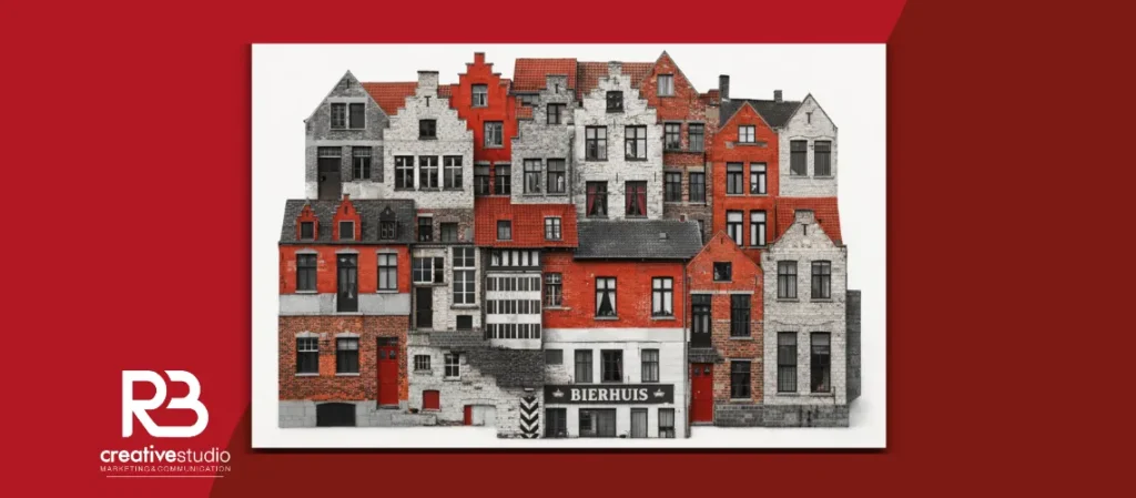 Casas alinhadas representando a ideia de morada e espaço próprio como metáfora da presença digital